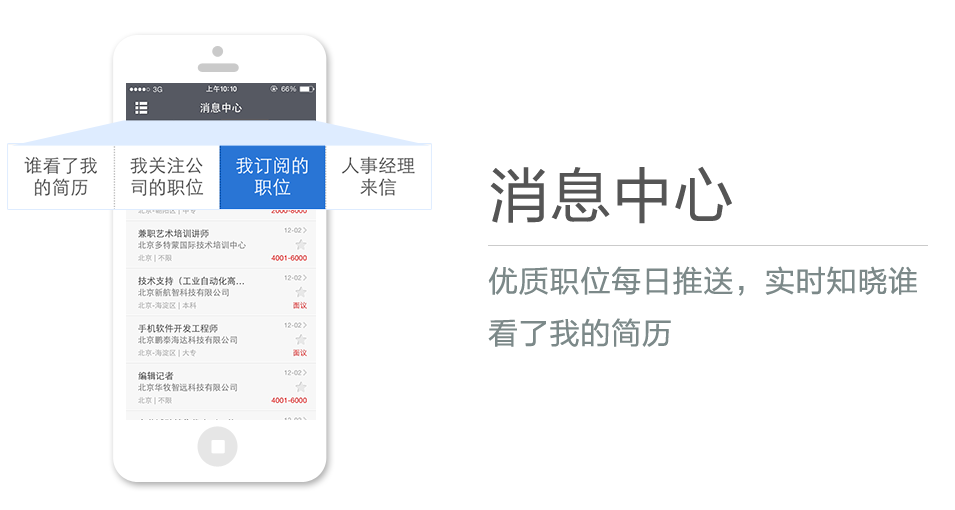 優(yōu)質(zhì)職位每日推送，實時知曉誰看了我的簡歷